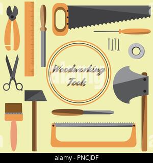 Set of woodworking tools icons Stock Vector