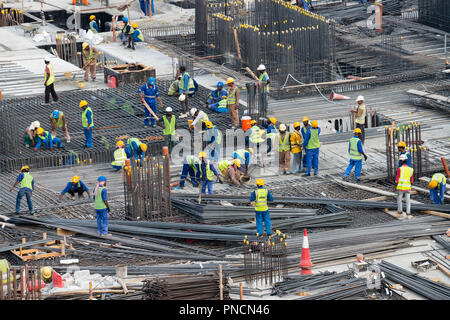 Deep excavation construction work for retail and residential development beside the Dubai Water Canal, UAE, United Arab Emirates Stock Photo
