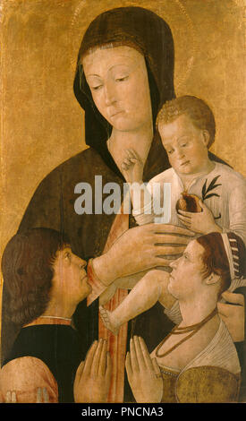 Madonna with child and two donors. Date/Period: Ca. 1460. Painting. Lime transferred to canvas in 1806. Height: 79.4 cm (31.2 in); Width: 48 cm (18.8 in). Author: BELLINI, GENTILE. Stock Photo