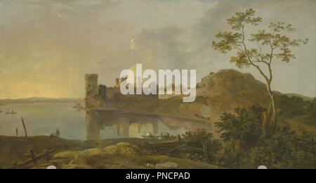 Summer Evening (Caernarvon Castle). Date/Period: Between 1764 and 1765. Painting. Oil on canvas. Height: 629 mm (24.76 in); Width: 1,162 mm (45.74 in). Author: RICHARD WILSON. Stock Photo