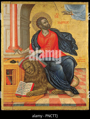 St Mark the Evangelist. Date/Period: 1657. Icon. Height: 660 mm (25.98 in); Width: 541 mm (21.29 in). Author: EMMANUEL TZANES. Stock Photo