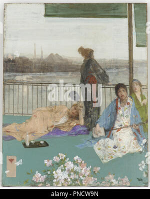 Variations in Flesh Colour and Green--The Balcony. Date/Period: From 1864 until 1879. Painting. Oil on wood panel. Height: 61.4 cm (24.1 in); Width: 48.8 cm (19.2 in). Author: WHISTLER, JAMES ABBOTT MCNEILL. JAMES MACNEILL WHISTLER. Stock Photo