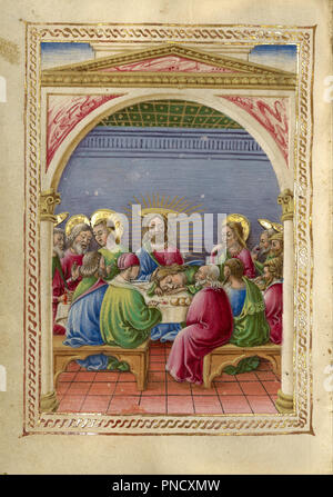 The Last Supper. Date/Period: Ca. 1469. Folio. Tempera colors, gold paint, gold leaf, and ink on parchment. Height: 108 mm (4.25 in); Width: 79 mm (3.11 in). Author: TADDEO CRIVELLI. Stock Photo