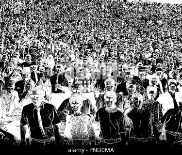 1970s SPECIAL EFFECT OF CROWD OF  SPECTATORS AT  SPORTING EVENT - c11252 HAR001 HARS SYMBOLIC COOPERATION HIGH CONTRAST SPECIAL EFFECT THRONG TOGETHERNESS ATTENDANCE BLACK AND WHITE GRAPHIC EFFECT HAR001 OLD FASHIONED POSTERIZED REPRESENTATION Stock Photo