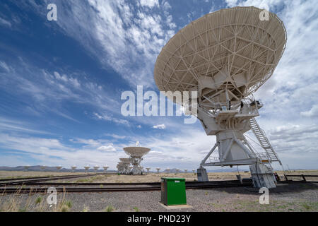 Wide angle view of the Very Large Array satellite communication center in New Mexico in the summer Stock Photo