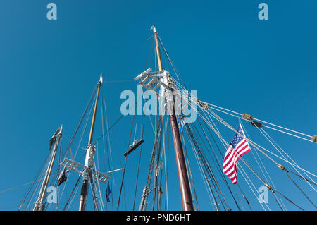 Detail  of masts and rigging,S/V Denis Sullivan, Milwaukee, WI Discovery World schooner Stock Photo