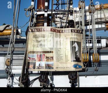 Poster, details of S/V Denis Sullivan, Milwaukee, WI Discovery World schooner configuration Stock Photo