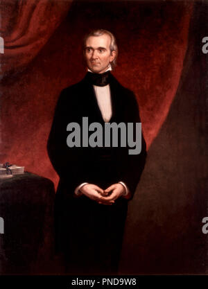 James Knox Polk. Date/Period: 1858. Painting. Oil on canvas Oil on canvas. Height: 1,576.32 mm (62.06 in); Width: 1,197.10 mm (47.13 in). Author: GEORGE P. A. HEALY. Stock Photo