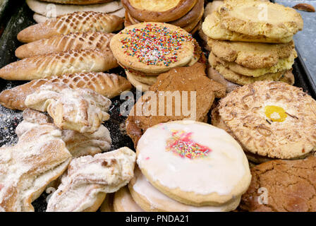 Mexican biscuits and other sugary baked goods for sale  in the Mercado Pino Suarez Market,  Mazatlan, Sinaloa, Mexico Stock Photo