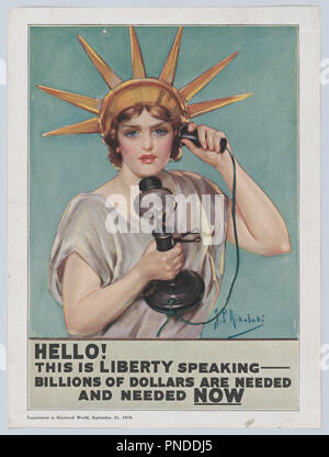 Hello! This is Liberty Speaking - Billions of Dollars Needed and Needed NOW. Artist: Z. P. Nikolaki (American, active ca. 1921). Dimensions: Sheet: 12 × 9 in. (30.5 × 22.8 cm). Publisher: Electrical World. Date: 1918. Museum: Metropolitan Museum of Art, New York, USA. Stock Photo