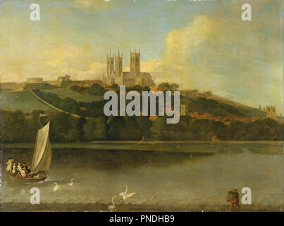 A View of the Cathedral and City of Lincoln from the River. Date/Period: Ca. 1760. Painting. Oil on canvas. Height: 827 mm (32.55 in); Width: 1,099 mm (43.26 in). Author: Joseph Baker of Lincoln. Stock Photo