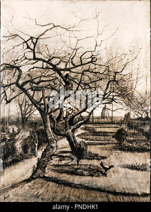 The Parsonage Garden at Nuenen in Winter. Date/Period: 1884. Drawing. Pen and brown ink, lead white on paper pen and brown ink, lead white on paper. Height: 515 mm (20.27 in); Width: 380 mm (14.96 in). Author: VINCENT VAN GOGH. VAN GOGH, VINCENT. Stock Photo