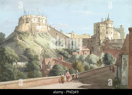 Windsor Castle: The Round Tower, Royal Court and Devil's Tower from the Black Rod. Date/Period: Ca. 1767. Painting. Watercolour and gouache over traces of pencil. Height: 297 mm (11.69 in); Width: 437 mm (17.20 in). Author: Paul Sandby. Stock Photo