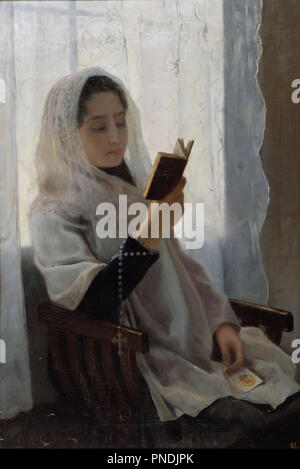 Reading. Date/Period: 1891. Painting. Oil on canvas. Height: 1,005 mm (39.56 in); Width: 670 mm (26.37 in). Author: JOAN LLIMONA. Stock Photo