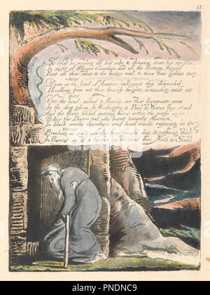 America. A Prophecy, Plate 14, 'So Cried He....'. Date/Period: 1793. Print. Green print, pen, black ink and watercolor on cream-colored paper (Color-printed relief etching in green-black with pen and black ink and watercolor on moderately thick, slightly textured, cream wove paper). Height: 238 mm (9.37 in); Width: 175 mm (6.88 in). Author: William Blake. Stock Photo