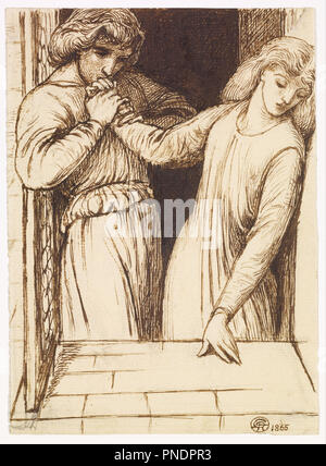 Hamlet and Ophelia - Compositional Study. Date/Period: 1865. Pen and brown ink over pencil on paper. Height: 17 cm (6.6 in); Width: 12.5 cm (4.9 in). Author: Dante Gabriel Rossetti. Stock Photo