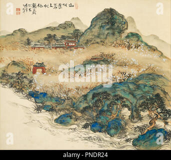 Mt.Penglai (Mountain of Immortals). Date/Period: 1924. Japanese Painting. Color on silk / framed. Height: 508 mm (20 in); Width: 580 mm (22.83 in). Author: TOMIOKA TESSAI. Stock Photo