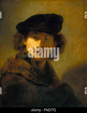 Self-portrait in a Velvet Beret. Date/Period: 1634. Painting. Oil on oak panel. Height: 58.3 cm (22.9 in); Width: 47.4 cm (18.6 in). Author: REMBRANDT, HARMENSZOON VAN RIJN. Rembrandt van Rhijn. Stock Photo