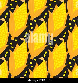 Cartoon Corncob seamless pattern. Vector ilustration isolated on dark background. Stock Vector