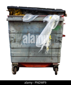 Isolated Grungy Wheelie Recycling Or Trash Can (Bin) On A White Background Stock Photo