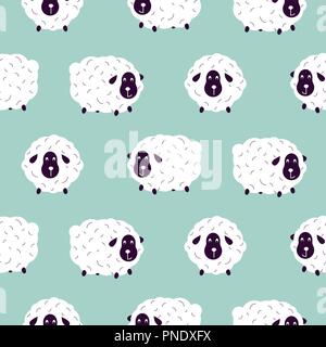 Cute sheeps boyish baby seamless vector pattern. Stock Vector