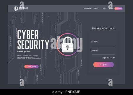 Cyber Security Landing Page Vector Template Design Stock Vector