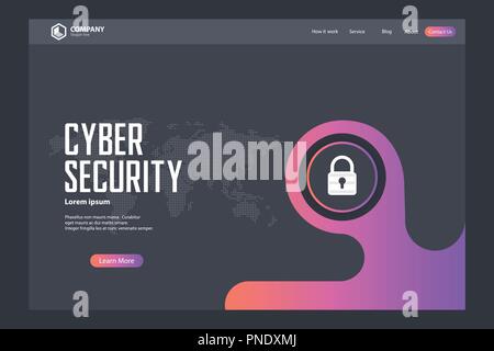 Cyber Security Landing Page Vector Template Design Stock Vector