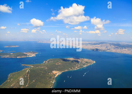 Prince islands from sky (Buyukada and heybeliada respectively ) from sky in Istanbul, Turkey Stock Photo