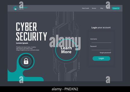 Cyber Security Landing Page Vector Template Design Stock Vector