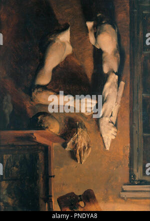 Atelierwand / Studio Wall. Date/Period: 1852. Painting. Oil on paper mounted on board. Height: 61 cm (24 in); Width: 44 cm (17.3 in). Author: ADOLPH VON MENZEL. Menzel, Adolph Friedrich, von. Stock Photo