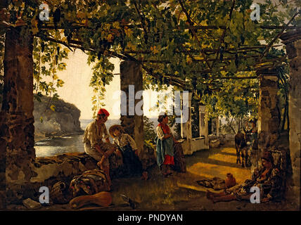 A veranda overgrown with grape vines. Date/Period: 1828. Painting. Oil on canvas. Height: 42.5 cm (16.7 in); Width: 60.8 cm (23.9 in). Author: Sylvester Shchedrin. Shchedrin, Sylvester Feodosiyevich. Stock Photo