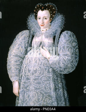 Portrait of an Unknown Lady. Date/Period: Ca. 1595. Painting. Oil on panel. Height: 927 mm (36.49 in); Width: 760 mm (29.92 in); Depth: 10 mm (0.39 in). Author: Marcus Gheeraerts the Younger. Gheeraerts II (attributed to), Marcus. Stock Photo