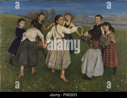 Children Dancing in a Ring. Date/Period: 1872. Painting. Oil on canvas. Height: 115 cm (45.2 in); Width: 161 cm (63.3 in). Author: Hans Thoma. Stock Photo