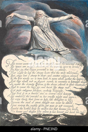 America. A Prophecy, Plate 10, 'The Terror Answered....'. Date/Period: 1793. Print. Green print, pen, black ink and watercolor on cream-colored paper (Color-printed relief etching in green-black with pen and black ink and watercolor on moderately thick, slightly textured, cream wove paper). Height: 238 mm (9.37 in); Width: 168 mm (6.61 in). Author: William Blake. Stock Photo