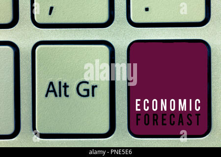 Text sign showing Economic Forecast. Conceptual photo Process of making predictions about the economy condition. Stock Photo