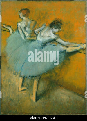 Dancers at the Barre. Date/Period: Ca. 1900. Painting. Oil on canvas. Height: 51.25 mm (2.01 in); Width: 38.50 mm (1.51 in). Author: EDGAR DEGAS. Stock Photo