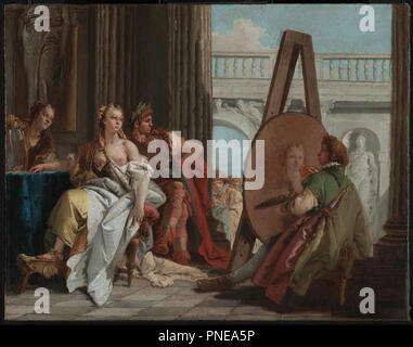 Alexander the Great and Campaspe in the Studio of Apelles. Date/Period: Ca. 1740. Painting. Oil on canvas. Height: 425 mm (16.73 in); Width: 540 mm (21.25 in). Author: Giovanni Battista Tiepolo. TIEPOLO, GIOVANNI BATTISTA. Stock Photo