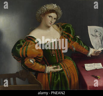 Portrait of a Woman inspired by Lucretia. Date/Period: 1533. Painting. Oil on canvas. Height: 96.5 cm (37.9 in); Width: 110.6 cm (43.5 in). Author: Lorenzo Lotto. LOTTO, LORENZO. Stock Photo