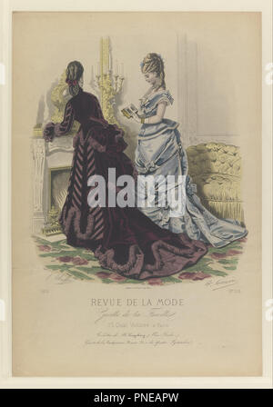 Plate No. 153 in Fashion Review in the Family Gazette [Revue de la Mode, Gazette de la Famille]. Date/Period: 1874. Print. Lithograph on cream wove paper. Author: E. Cheffer. Stock Photo