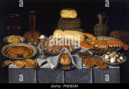 Still Life with Crab, Shrimps and Lobster. Date/Period: Ca. 1635 - 1640. Painting. Oil on wood Oil on wood. Height: 708 mm (27.87 in); Width: 1,089 mm (42.87 in). Author: Clara Peeters. PEETERS, CLARA. Stock Photo