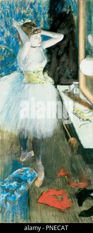 Dancer in Her Dressing Room. Date/Period: 1874/1884. Pastel and peinture d'essence on campus. Width: 37.7 cm. Height: 87.9 cm. Author: Hilaire-Germain-Edgar Degas. DEGAS, EDGAR. Stock Photo