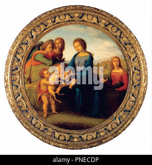 Madonna and Child with Saints and Angels. Date/Period: 1520. Painting. Oil on panel. Diameter: 135 cm (53.1 in). Author: PIERO DI COSIMO. Stock Photo