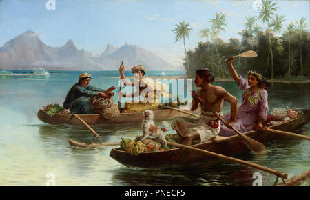 Race to the market, Tahiti. Date/Period: 1880. Painting. Oil on canvas. Height: 1,020 mm (40.15 in); Width: 1,690 mm (66.53 in). Author: NICHOLAS CHEVALIER. Stock Photo