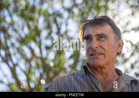 Farmer - Sad middle-aged man with wrinkles on his face Stock Photo