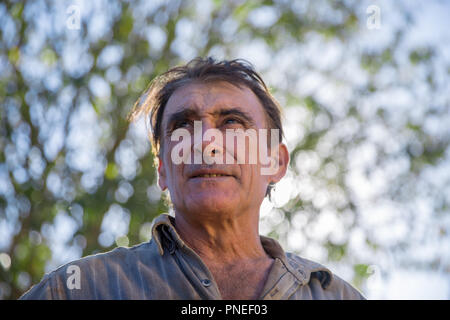 Farmer - Sad middle-aged man with wrinkles on his face Stock Photo