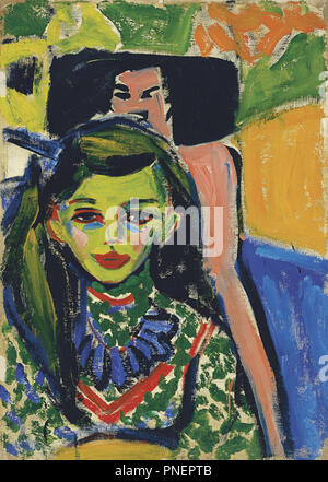 Fränzi vor geschnitztem Stuhl / Fränzi in front of carved chair. Date/Period: 1910. Painting. Oil on canvas. Height: 71 cm (27.9 in); Width: 49.5 cm (19.4 in). Author: ERNST LUDWIG KIRCHNER. Stock Photo