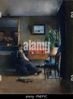 Blue Interior. Date/Period: 1883. Painting. Oil on canvas. Height: 84 cm (33 in); Width: 66 cm (25.9 in). Author: HARRIET BACKER. Backer, Harriet. Stock Photo
