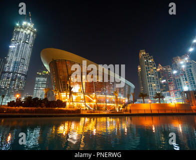 Exterior view of new Dubai Opera House in Downtown Dubai, UAE, United Arab Emirates. Stock Photo