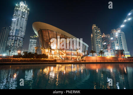 Exterior view of new Dubai Opera House in Downtown Dubai, UAE, United Arab Emirates. Stock Photo