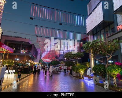 Night at the new modern City Walk shopping district in Dubai, United Arab Emirates. Stock Photo